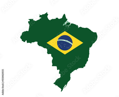 Brazil Map with National Flag - Vector Illustration