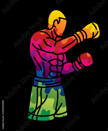 Kickboxing Boxing Sport Boxer Action Graffiti Muay Thai Cartoon Graphic Vector