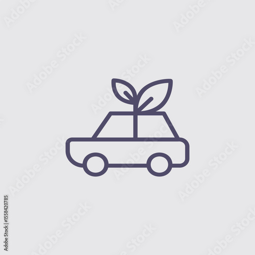 Eco-Friendly Transportation Icon: A simple yet elegant illustration of a car with a sprout of leaves emanating from its roof, symbolizing sustainable transportation and environmental awareness.