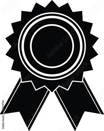Vector art of award ribbon rosette isolated on white background in simple black silhouette