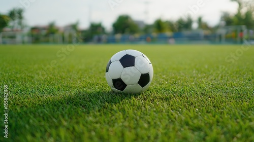 A traditional soccer ball on green grass, symbolizing the essence of the beautiful game.
