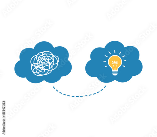 Idea concept, problem solving, creative of simplifying complex process lightbulb, contemplation on messy issue, innovations solution, untangled of problem, creativity opportunity discovery 