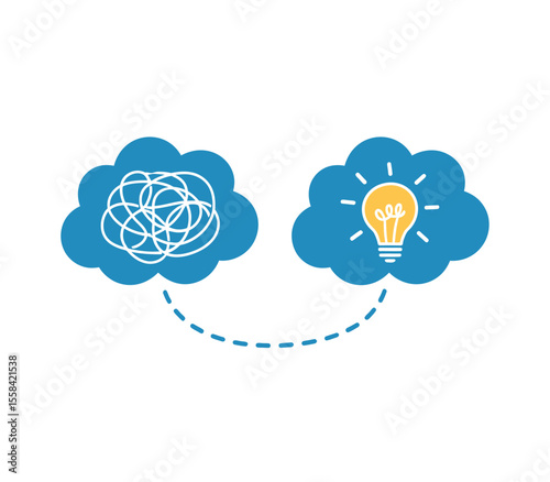 Idea concept, problem solving, creative of simplifying complex process lightbulb, contemplation on messy issue, innovations solution, untangled of problem, creativity opportunity discovery 