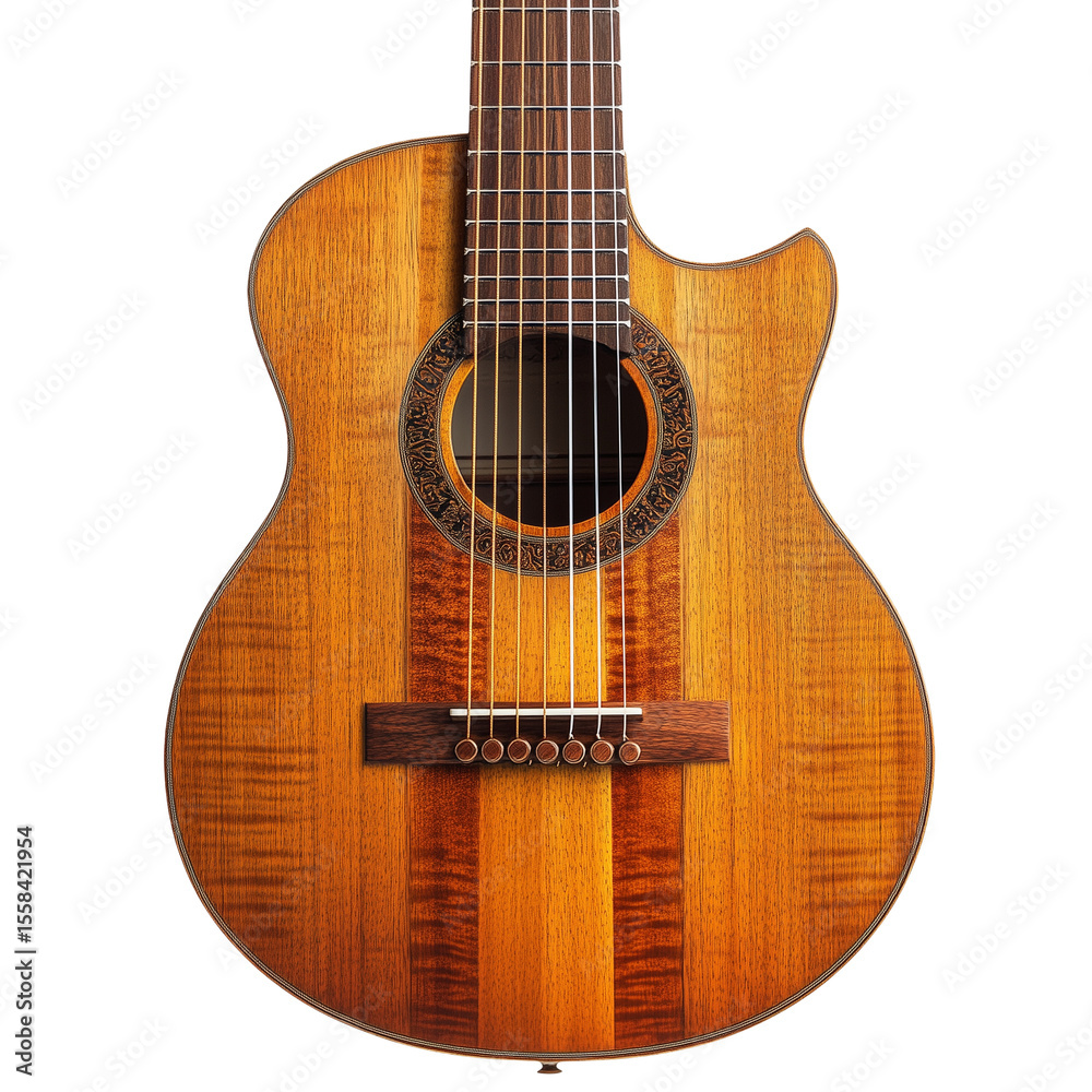 Fototapeta premium Classical wooden guitar front view with fine details