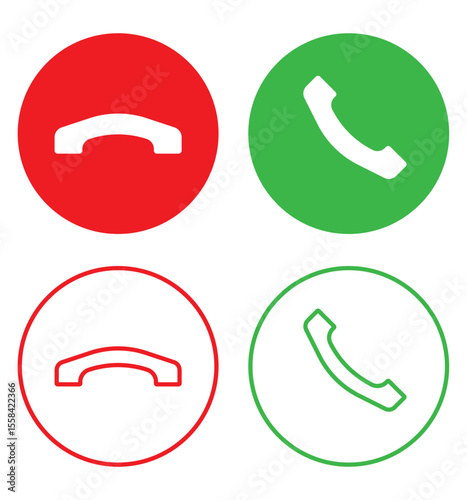Phone call icon accept and decline. Phone call icon accept and decline solid and line icon set. vector illustration. eps file.