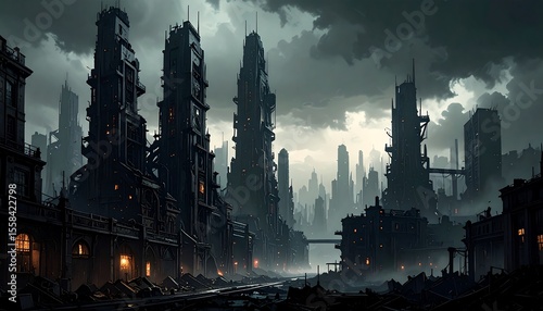 Dark, futuristic cityscape