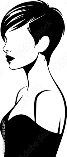 woman with short pixie cut hairstyle silhouette.eps