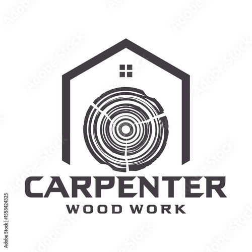 Wood work carpentry vector logo design, home roof  illustration carpenter lumberjack sawmill logo