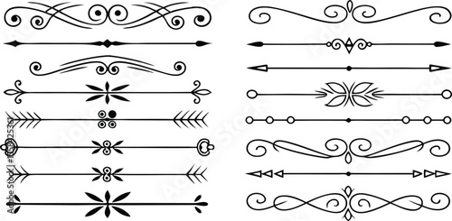 Collection of handdrawn decorative dividers ornaments on a background with various shapes designs