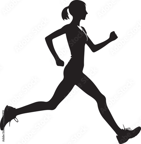  Marathon Runner Running Silhouette, vector black color silhouette ,