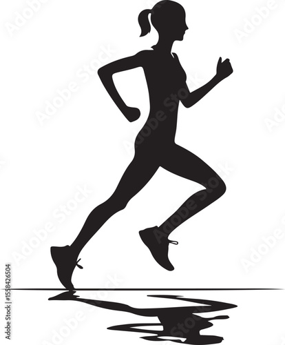  Marathon Runner Running Silhouette, vector black color silhouette ,
