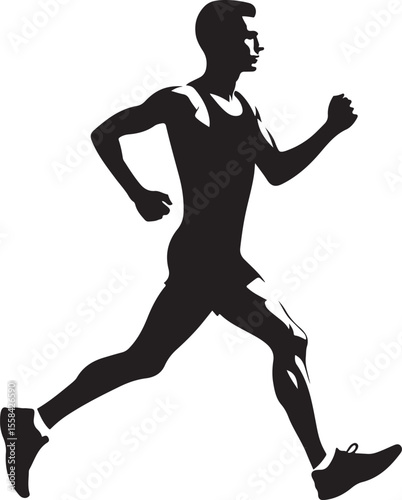  Marathon Runner Running Silhouette, vector black color silhouette ,