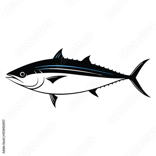 tuna fish vector silhouette, vector clipart, black color silhouette