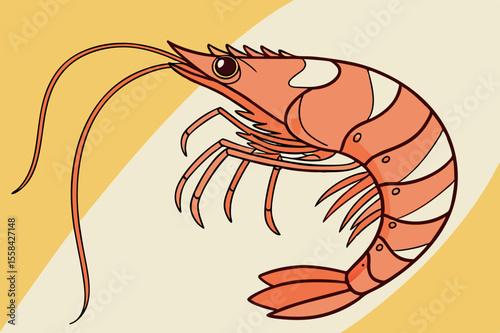 Orange Shrimp Cartoon - Delicious Seafood Illustration