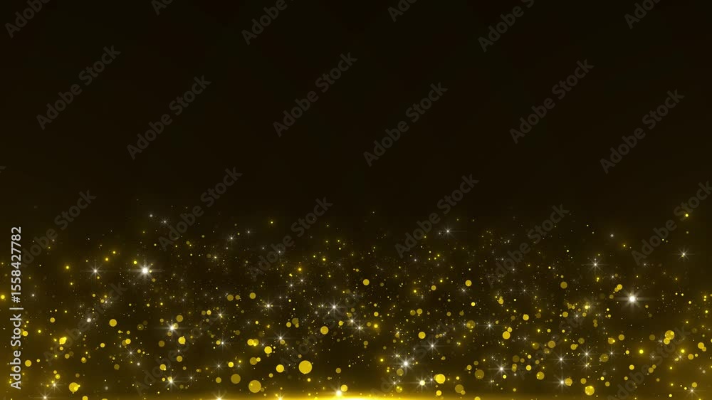 Gold particles abstract background with shining golden floor ground particle stars dust and flare. Beautiful futuristic glittering in space Elegant golden glitter confetti celebration event