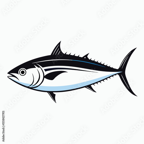 tuna fish vector silhouette, vector clipart, black color silhouette