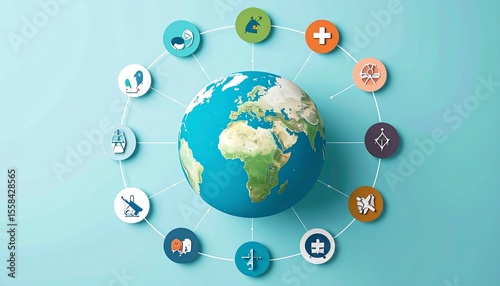 Flat design, globe, UN peacekeeping, development icons