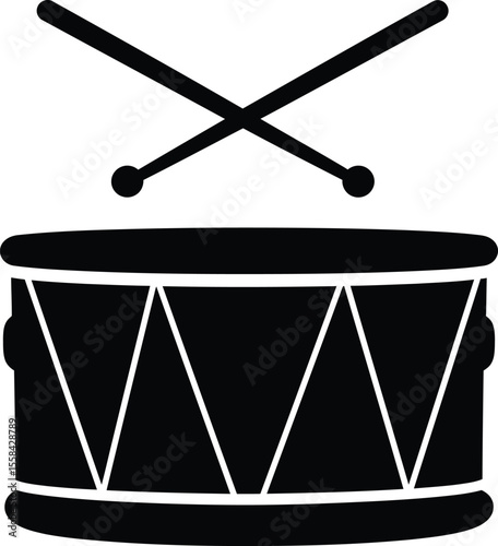 Silhouette of a drum with drum sticks crossed atop.