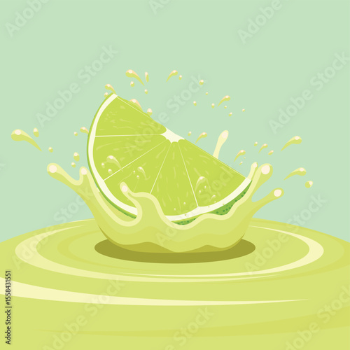 Sliced Lime Wedge with Splashing Juice Vibrant Green Citrus Illustration