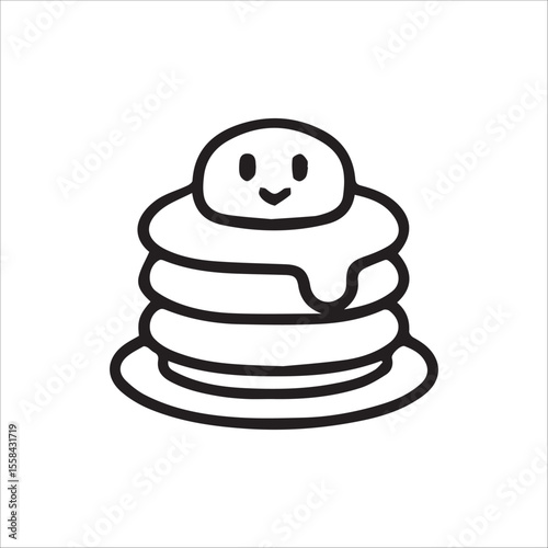 Delightful smiling pancake stack with happy cream dollop character breakfast icon