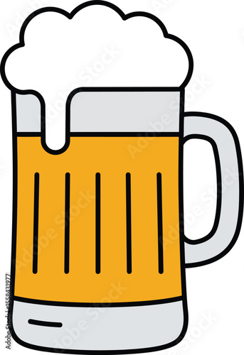 A cartoon illustration of a beer mug filled with beer and topped with a foamy head.