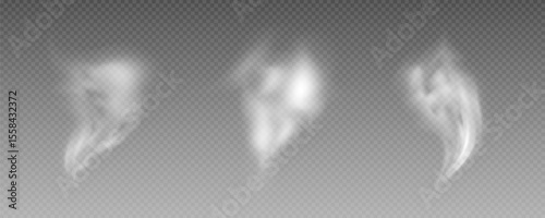 Fog or smoke, realistic white cloud, smoke from fire, smoke from work, steam, vector png.