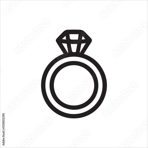 Elegant black outline diamond ring icon a symbol of everlasting love and commitment