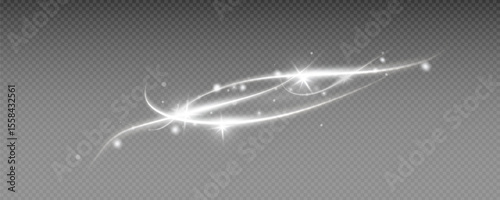 Fire trail wave, bright glow speed curve line. Glowing gold and white light stream, vector, png. Light curve line swirl effect.