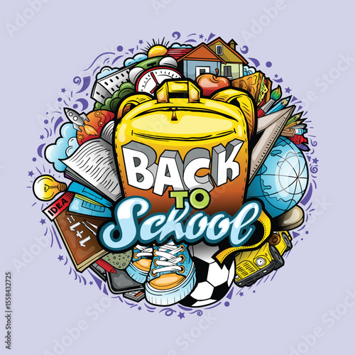 Back to school is a doodle vector collection, collage with all school supplies.