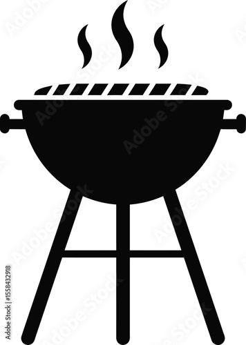 A stylized black silhouette of a barbecue grill with smoke rising, ready for cooking.