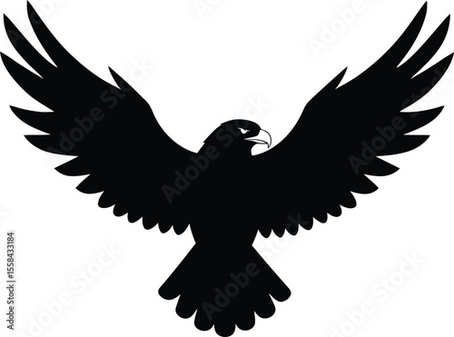 Silhouette of a soaring eagle with wings spread wide, showcasing its powerful form.