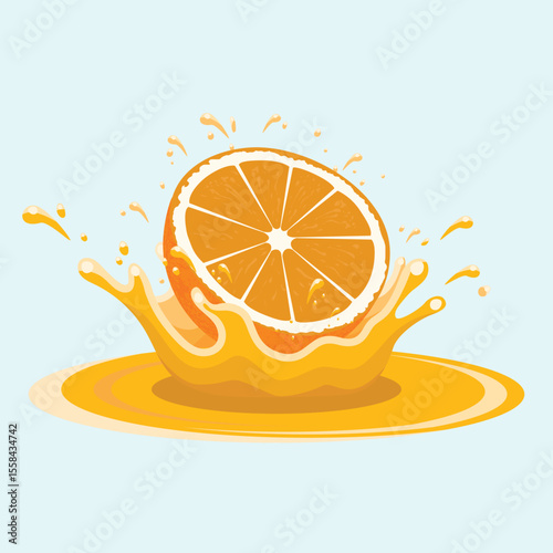 Vibrant Orange Slice Plunging into Fresh Juice with Dynamic Splash Illustration
