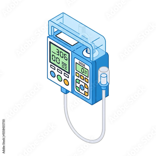 Infusion pump delivering medication or fluids.