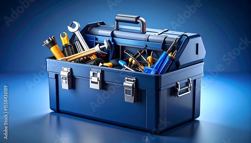Blue toolbox filled with tools