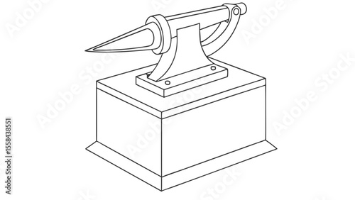 Illustration of a vintage anvil on a pedestal with a pointed horn and a curved arm in line art style
