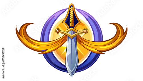 The Khanda sword emblem shines with metallic grace against a royal blue silk background, its edges catching diffused candlelight. Resting beside it, a ceremonial Sikh Kirpan glows softly, blade partia