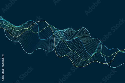 Fluid abstract composition with interconnected lines and dotted wave forms