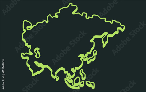 Stylized dark isometric map of the continent of Asia in a simple style