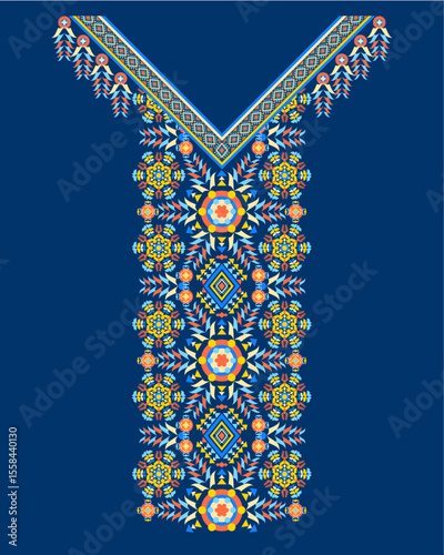 Vector design for collar shirts, geometric necklace embroidery design for fashion. Aztec style embroidery abstract vector illustration. Using in fashion industry.