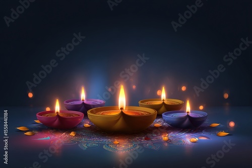 Happy diwali design with diya oil lamp. Diwali holiday background. Festival of lights celebration. Vector illustration. High quality