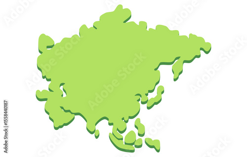 Stylized isometric map of the continent of Asia in a simple style