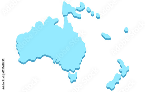 Stylized isometric map of the continent of Oceania in a simple style