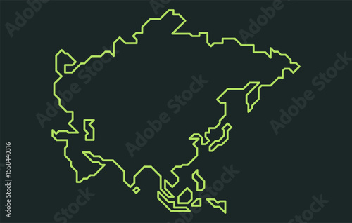 Stylized dark map of the continent of Asia in a simple style