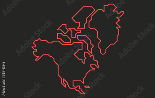 Stylized dark map of the continent of North America in a simple style