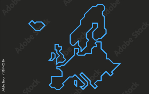 Stylized dark map of the continent of Europe in a simple style. Modern map of the continent for infographics, presentations.