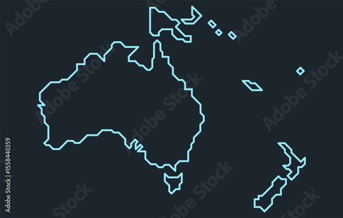 Stylized dark map of the continent of Oceania in a simple style