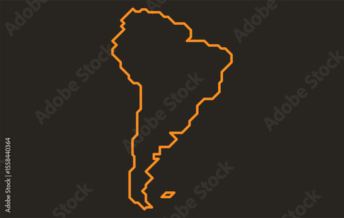 Stylized dark map of the continent of South America in a simple style