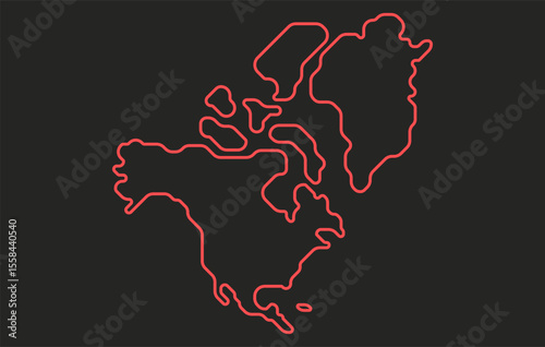 Stylized dark map of the continent of North America in a simple style