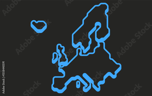 Stylized dark isometric map of the continent of Europe in a simple style