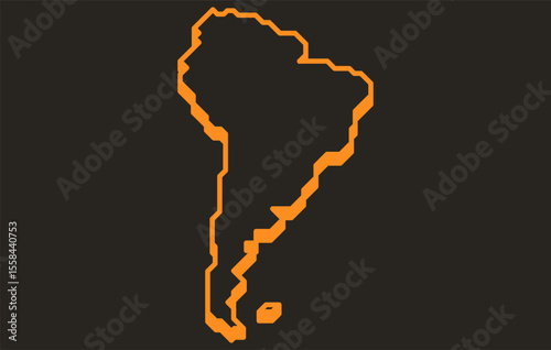 Stylized dark isometric map of the continent of South America in a simple style